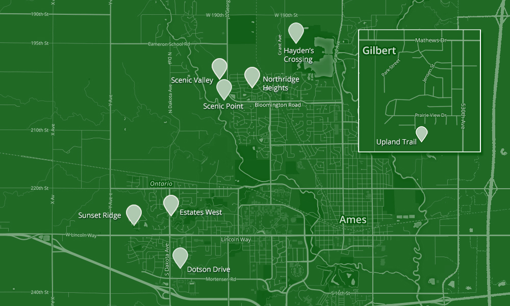Map of developments managed by Hunziker