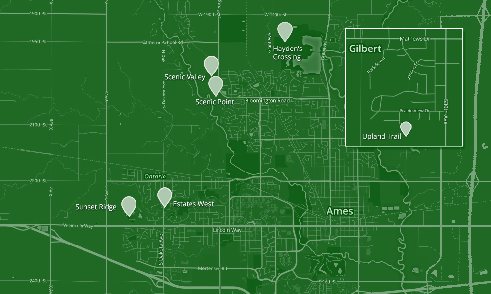 Map of developments managed by Hunziker
