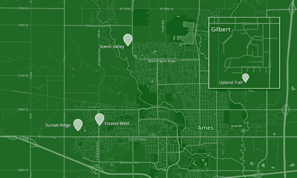 Map of developments managed by Hunziker