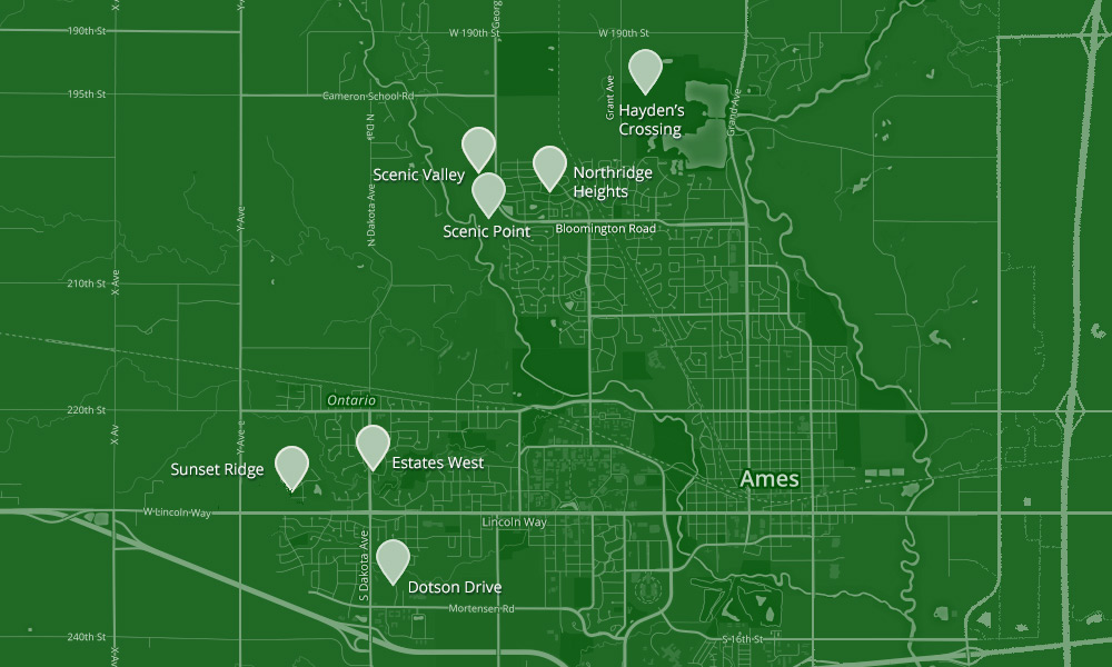 Map of developments managed by Hunziker
